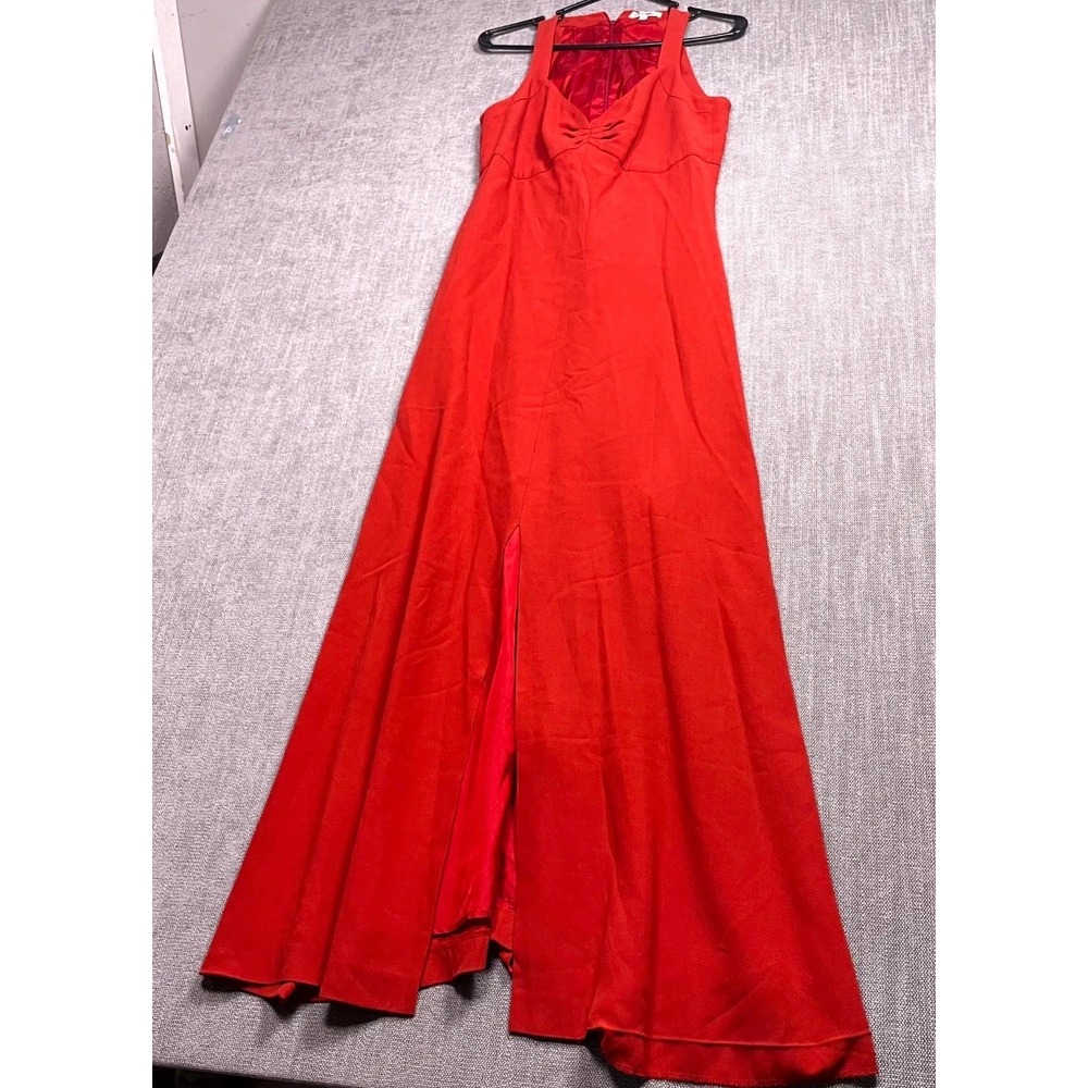 Giorgio Armani Long Evening Dress Womens 6 Red Back Zip Front Slit Cocktail